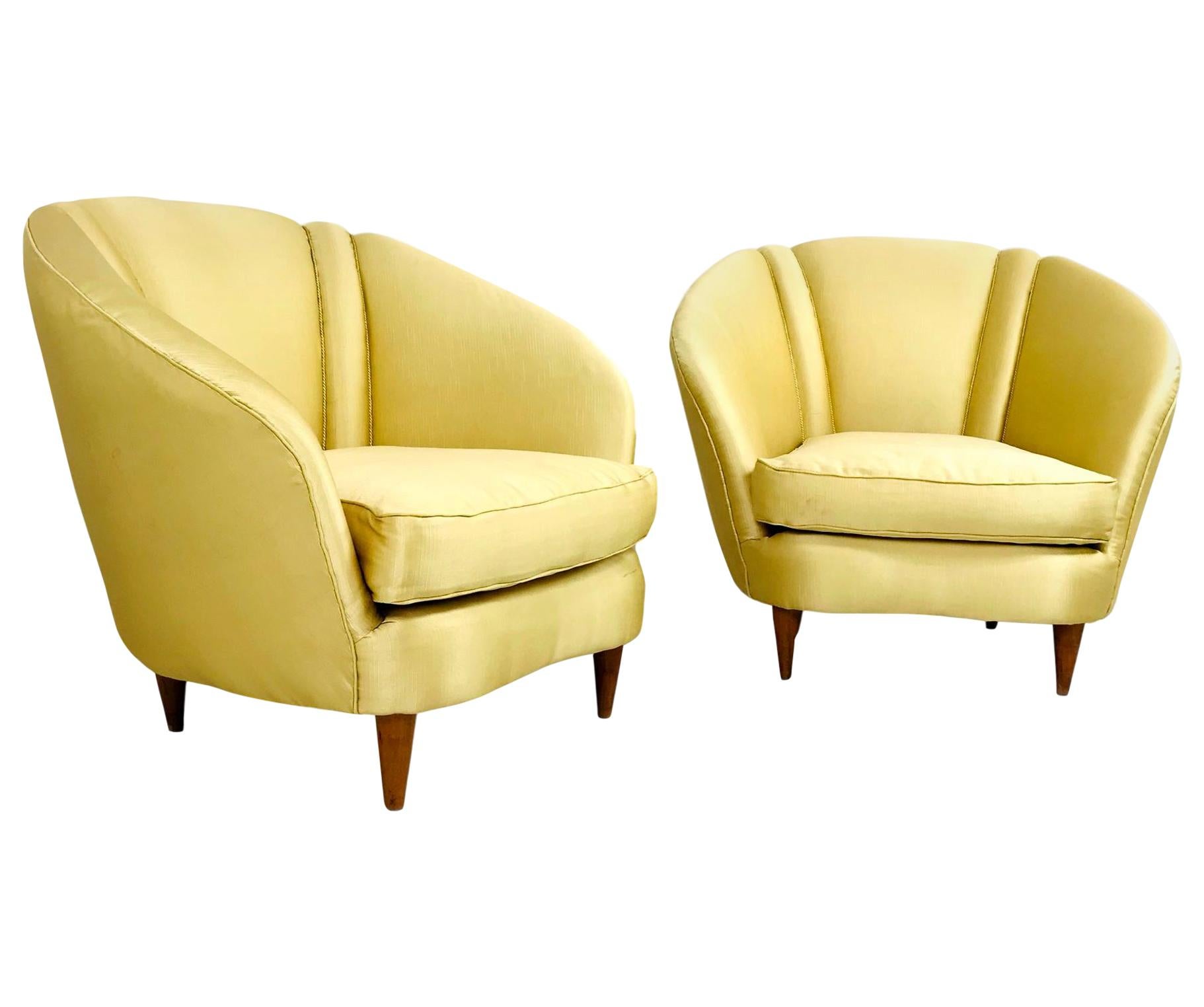 Pair of Midcentury Italian Lounge Chairs with Lotus Forms