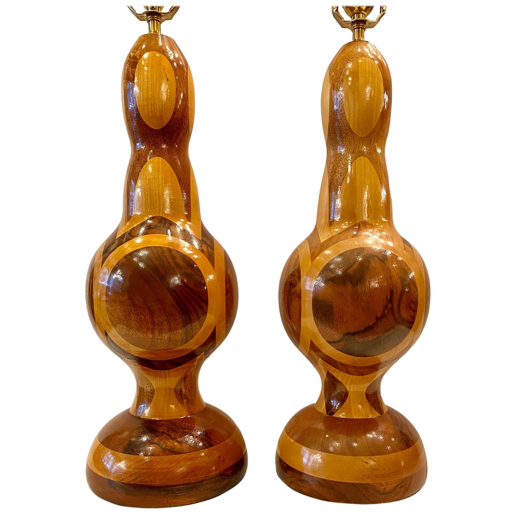 Pair of Midcentury Italian Marquetry Table Lamps