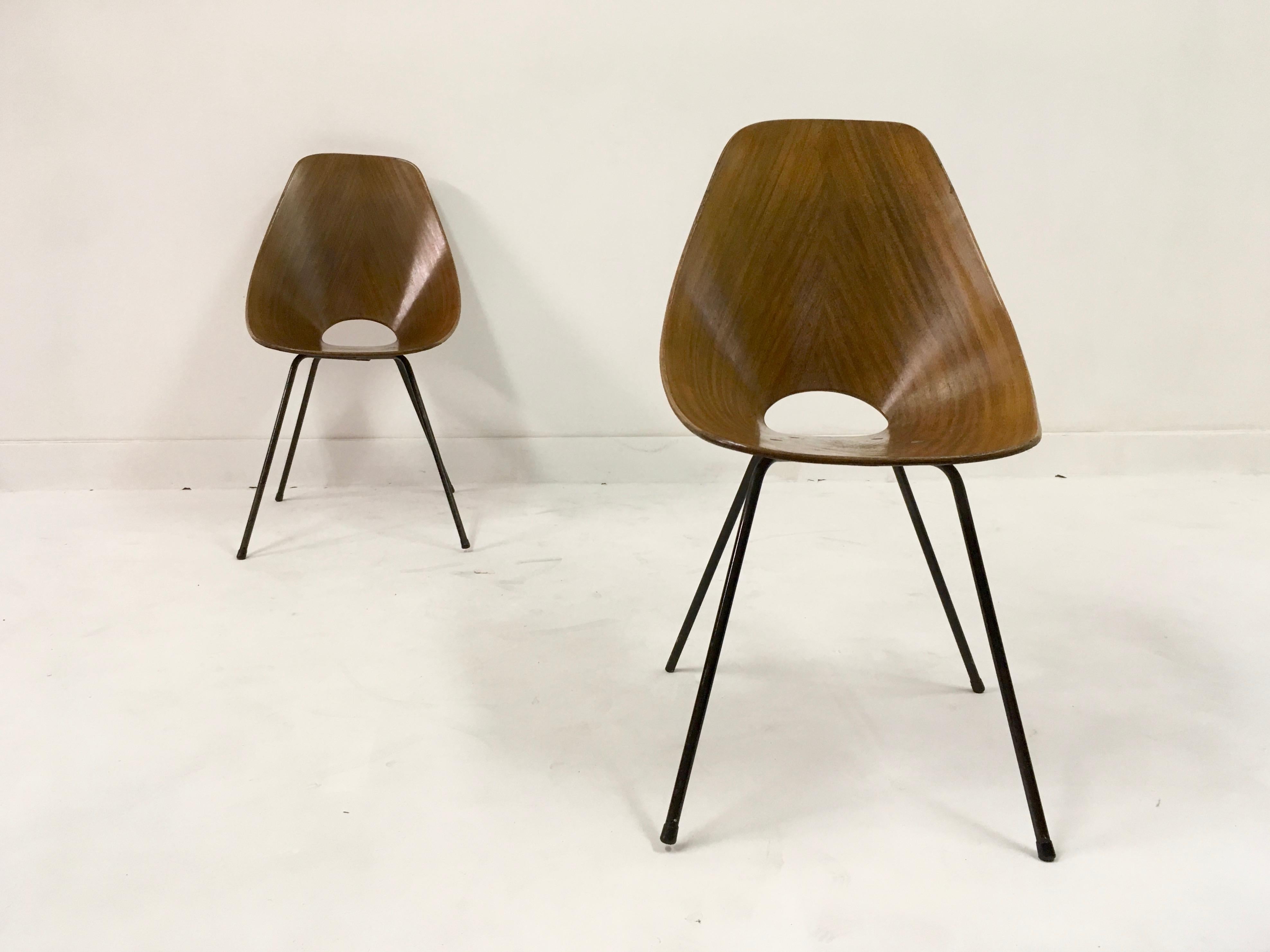 Pair of Midcentury Italian Medea plywood chairs by Nobili, 1950s 4
