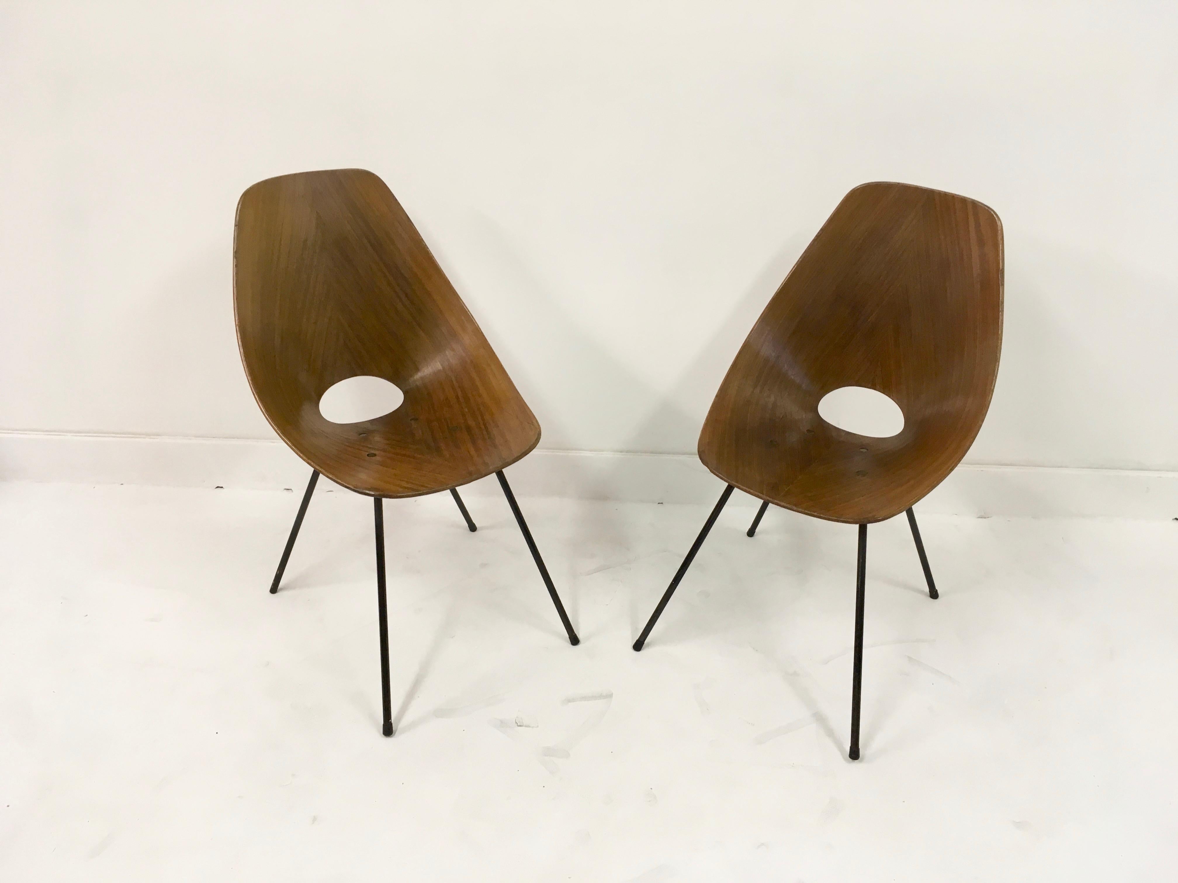 Mid-Century Modern Pair of Midcentury Italian Medea plywood chairs by Nobili, 1950s