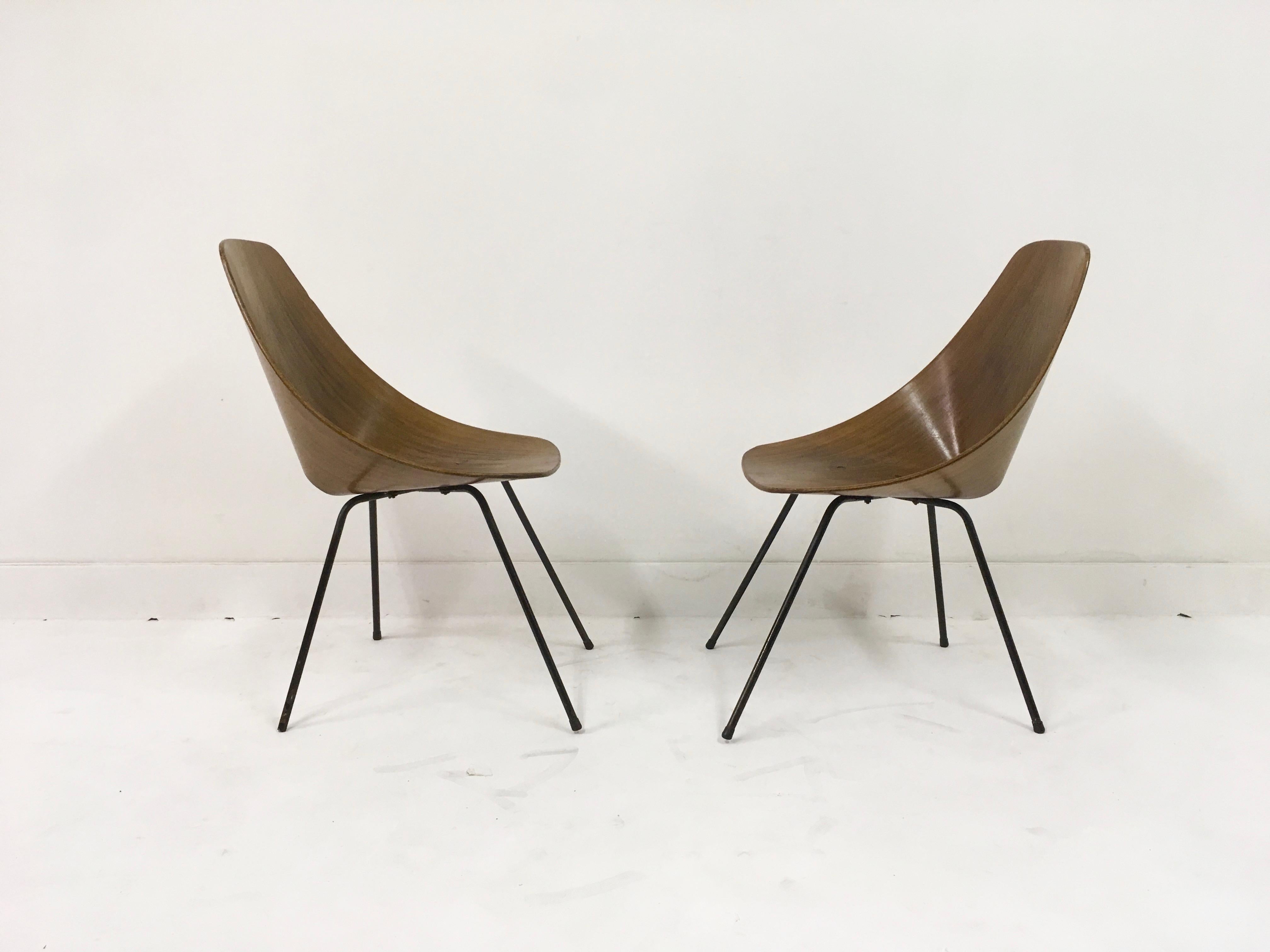 Pair of Midcentury Italian Medea plywood chairs by Nobili, 1950s 1