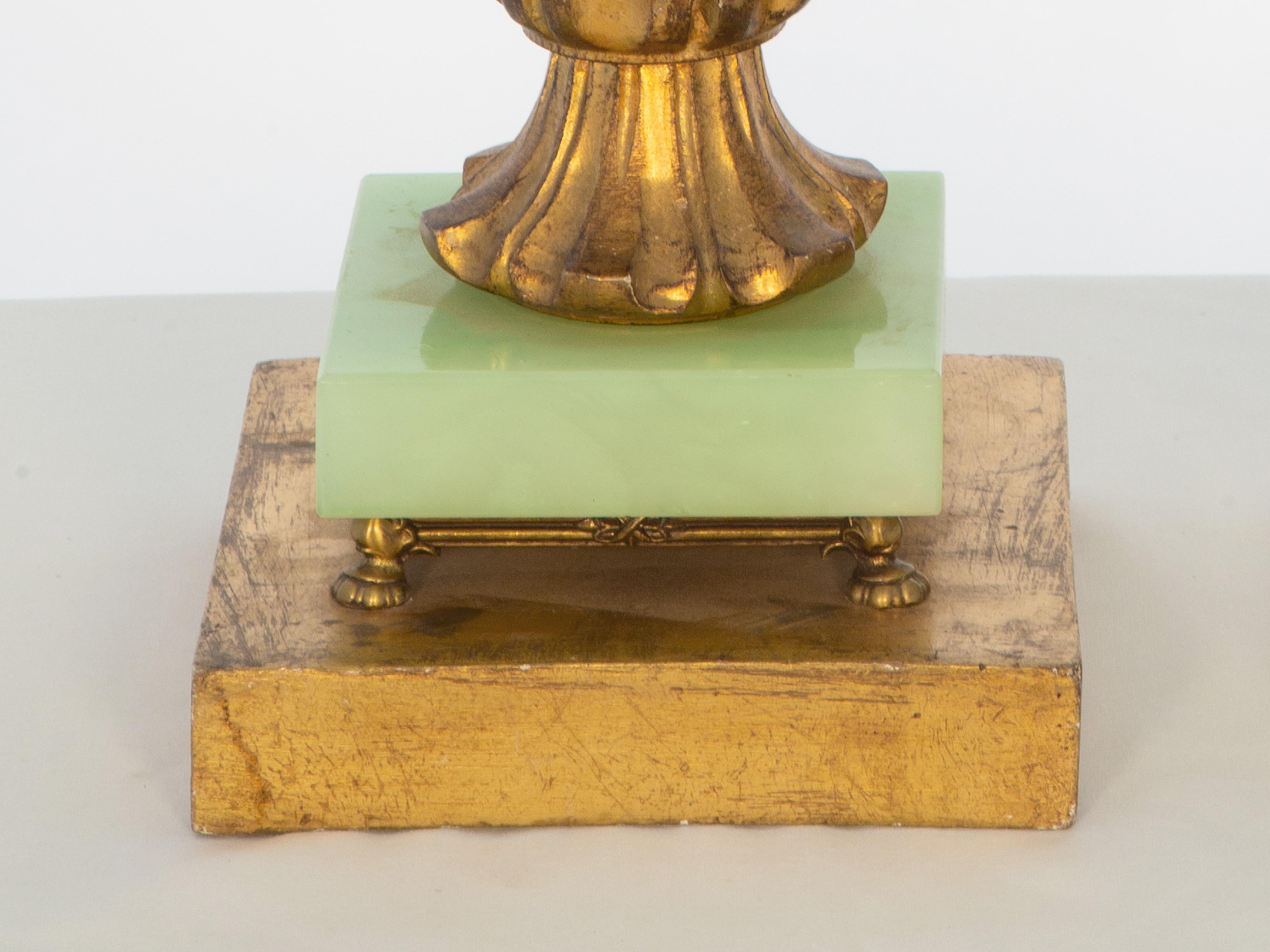 Pair of Mid-Century Italian Mint Green Alabaster and Giltwood Lamps For Sale 5