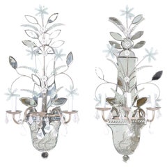 Vintage Pair of Mid-Century Italian Mirrored Wall Sconces with Rock Crystals