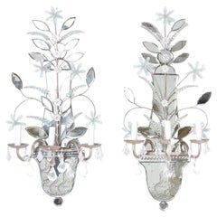 Pair of Mid-Century Italian Mirrored Wall Sconces with Rock Crystals