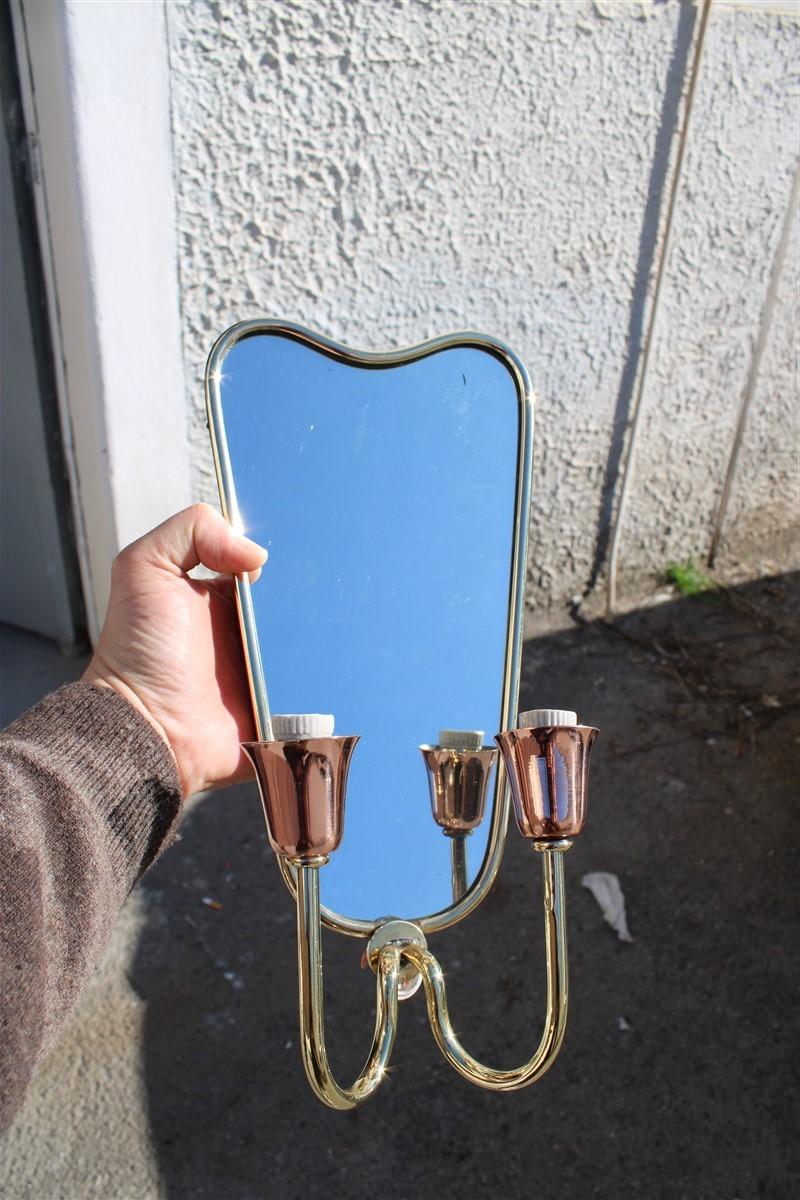 Pair of Mid-Century Italian Mirrors with Lights Gold Brass Gio Ponti Style 5