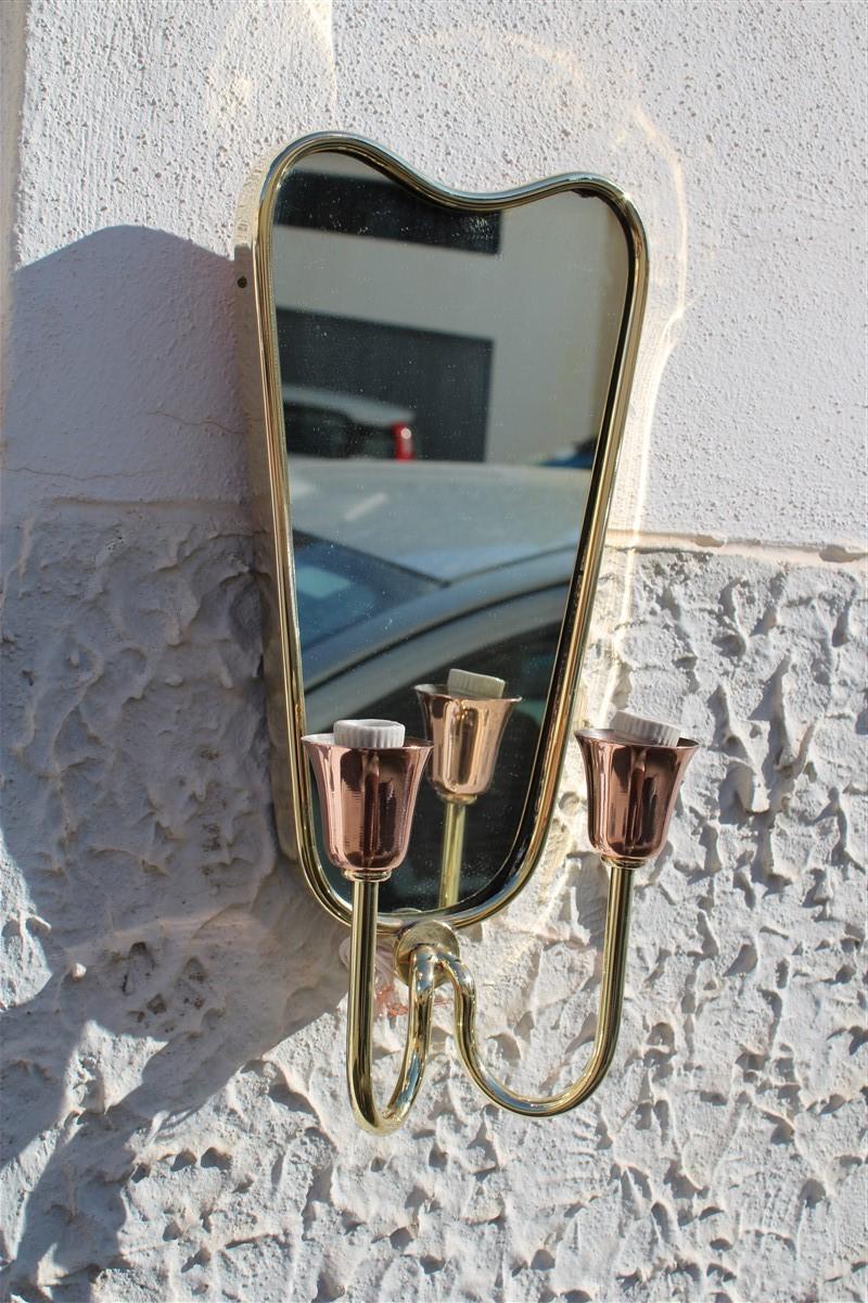Pair of Mid-Century Italian Mirrors with Lights Gold Brass Gio Ponti Style 6