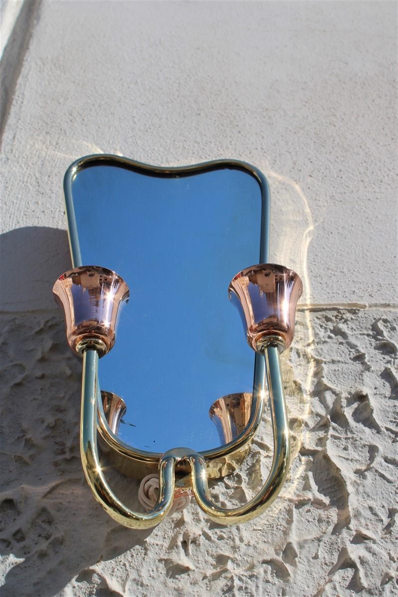 Pair of Mid-Century Italian Mirrors with Lights Gold Brass Gio Ponti Style 7