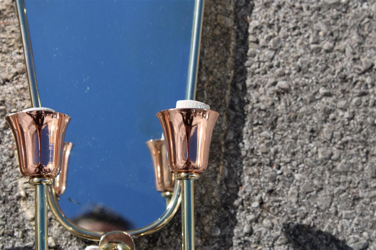 Pair of Mid-Century Italian Mirrors with Lights Gold Brass Gio Ponti Style In Good Condition In Palermo, Sicily