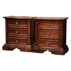 Pair of Mid-Century Italian “Mobili D'Arte” Carved Walnut Bedside Tables