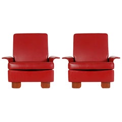 Pair of Midcentury Italian Modern Art Deco Lounge or Club Chairs in Red