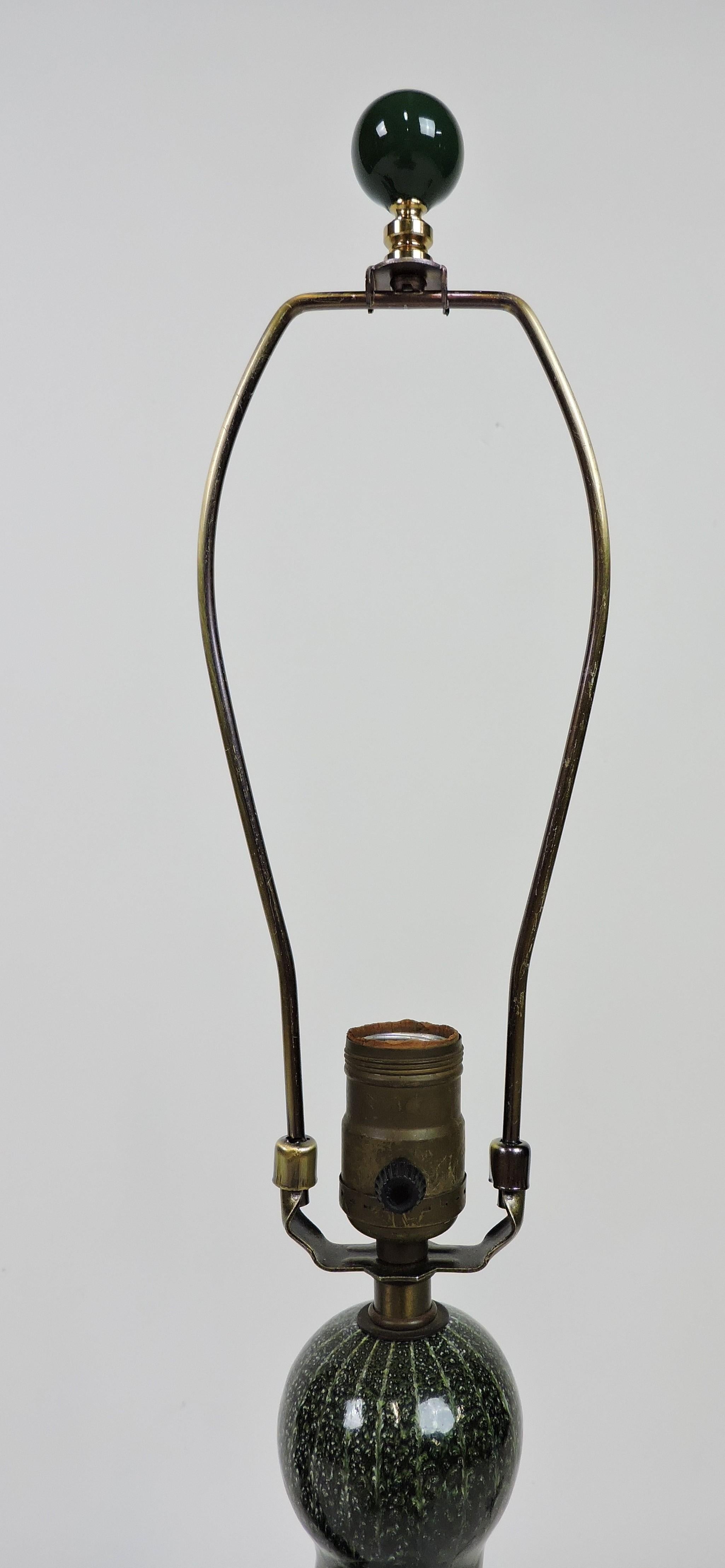 Mid-20th Century Pair of Mid-Century Italian Modern Dark Green Ceramic Table Lamps Bitossi Style