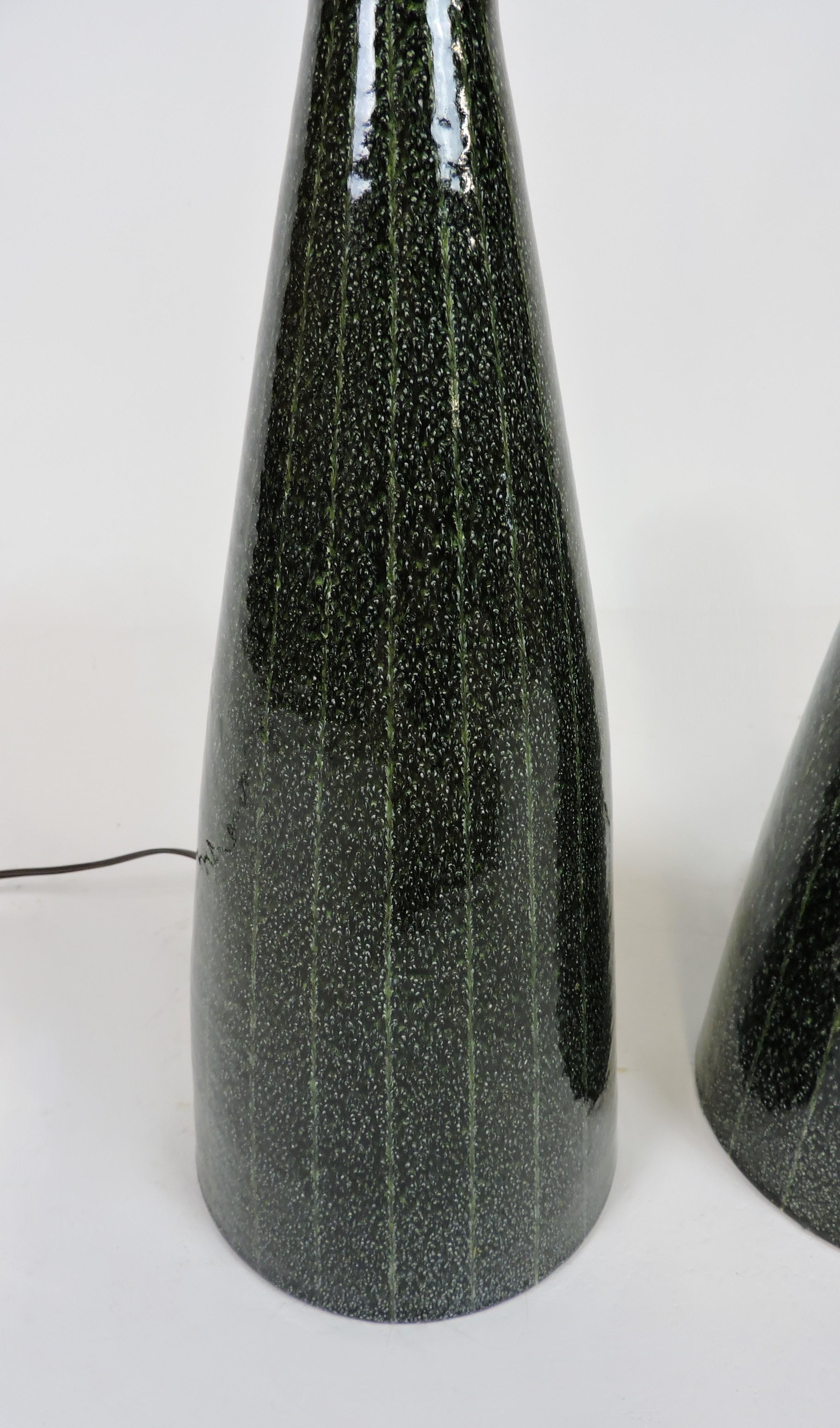 Pair of Mid-Century Italian Modern Dark Green Ceramic Table Lamps Bitossi Style 2