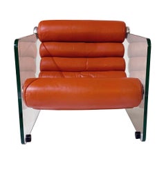 Ein Paar italienische moderne Fabio Lenci-Loungesessel aus Glas und Leder aus der Mitte des Jahrhunderts