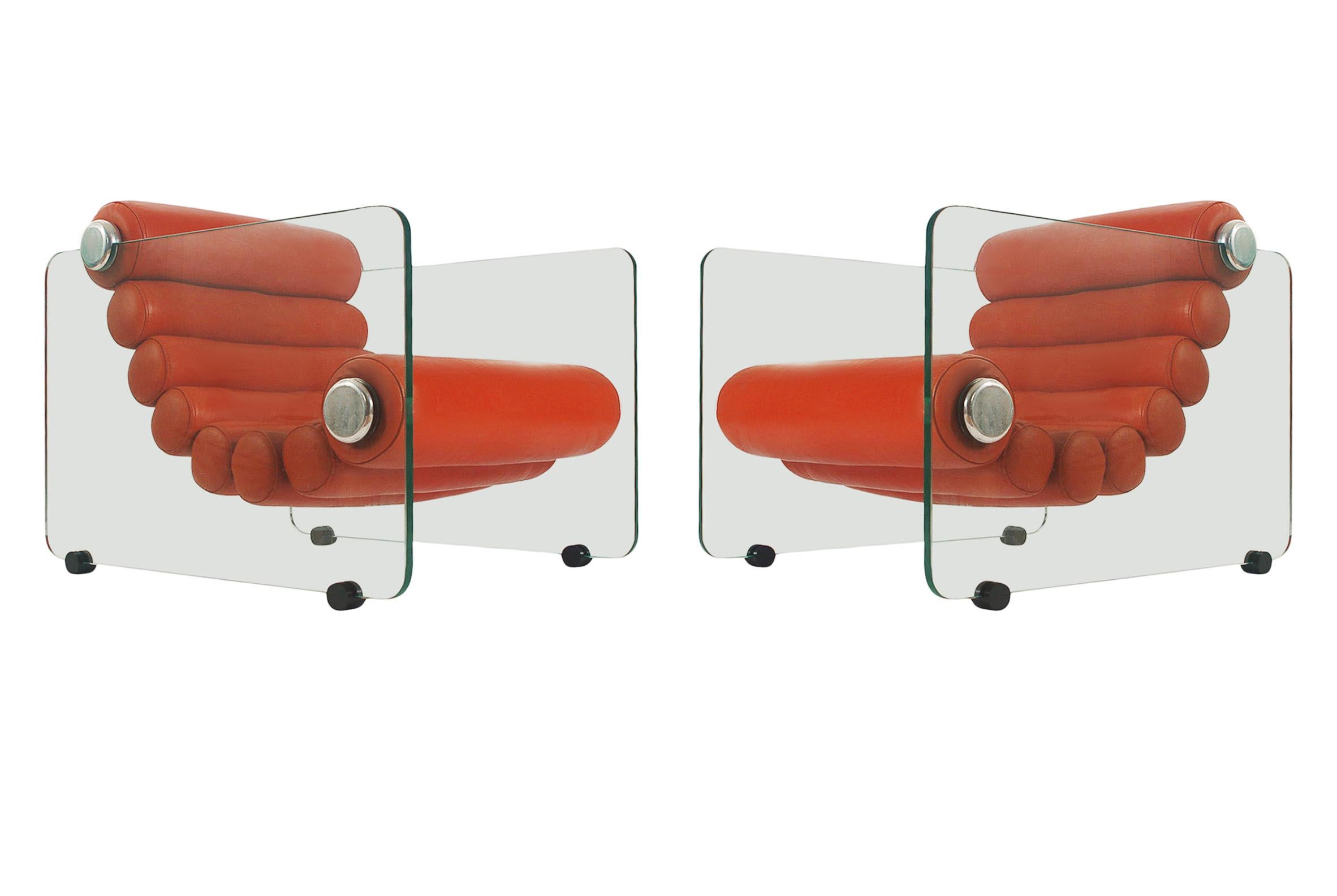 Pair of Mid Century Italian Modern Fabio Lenci Lounge Chairs in Glass & Leather 7