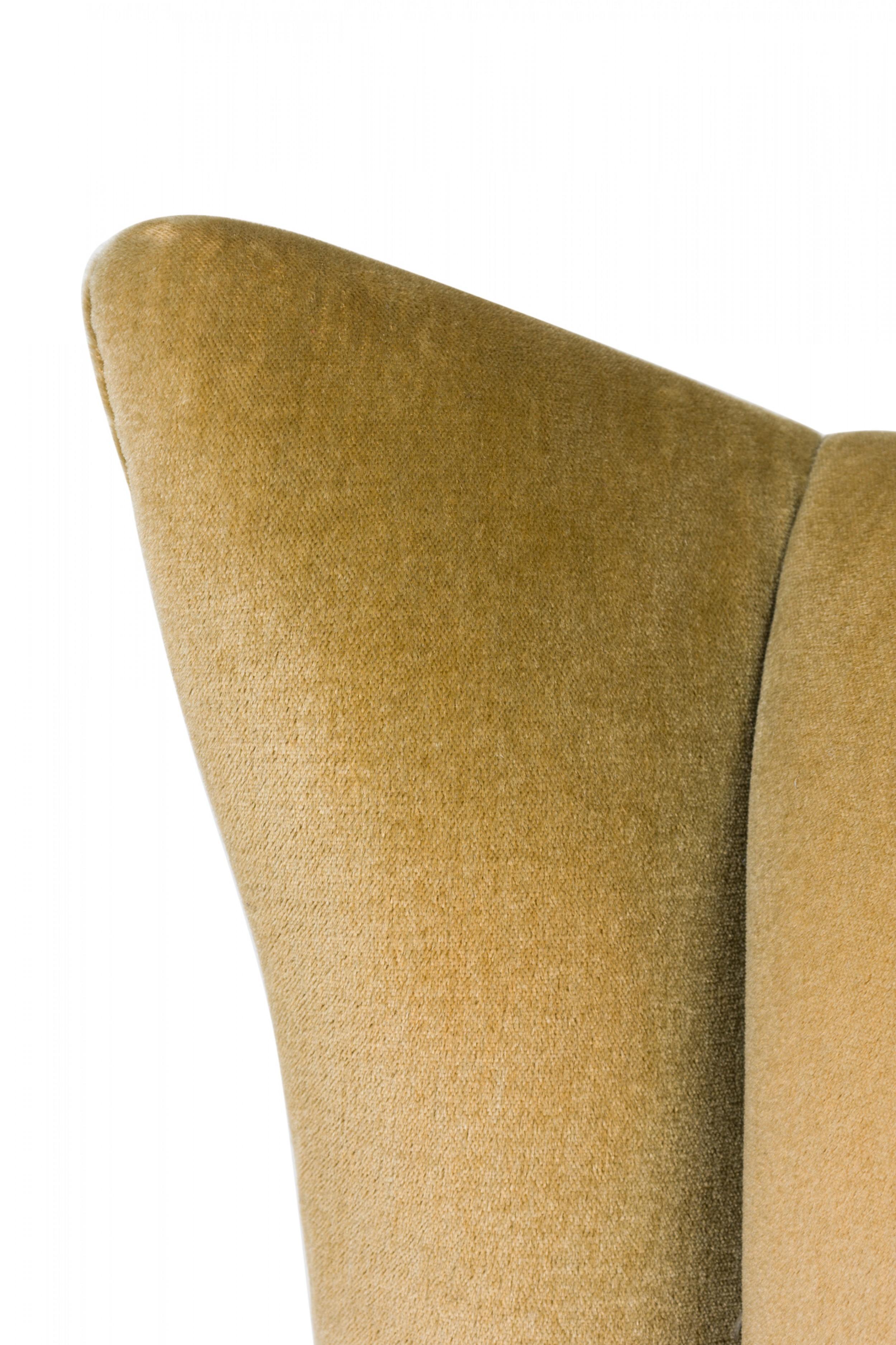 Pair of Midcentury Italian Modern Gold Velvet Upholstered Lounge / Armchairs For Sale 4
