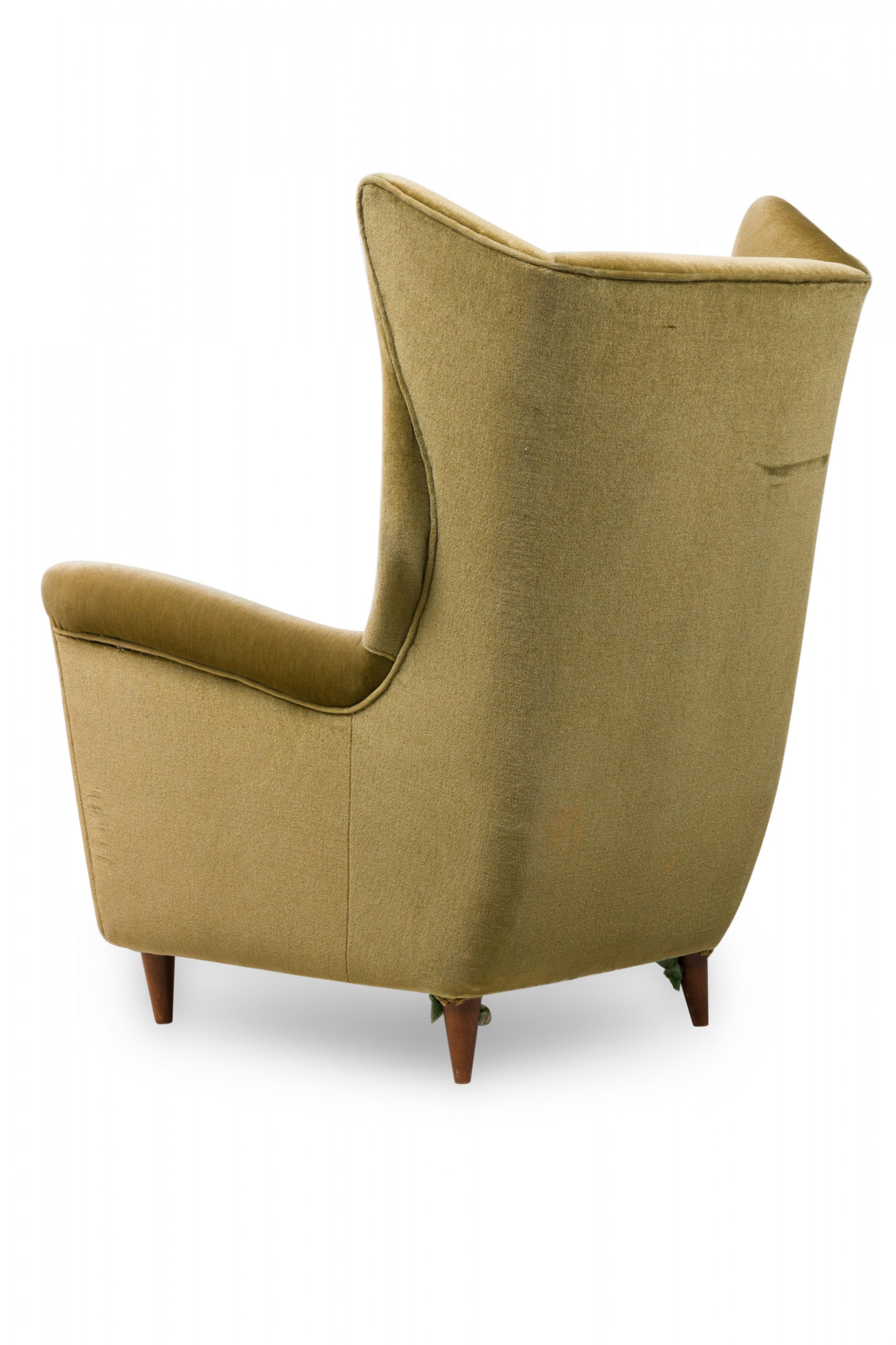 Fabric Pair of Midcentury Italian Modern Gold Velvet Upholstered Lounge / Armchairs For Sale
