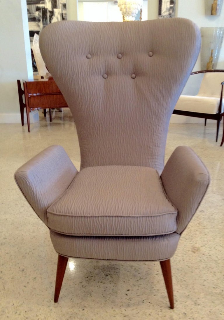 Salmon Pink Upholstered Mid-Century Low Back Armchair Steel Legs