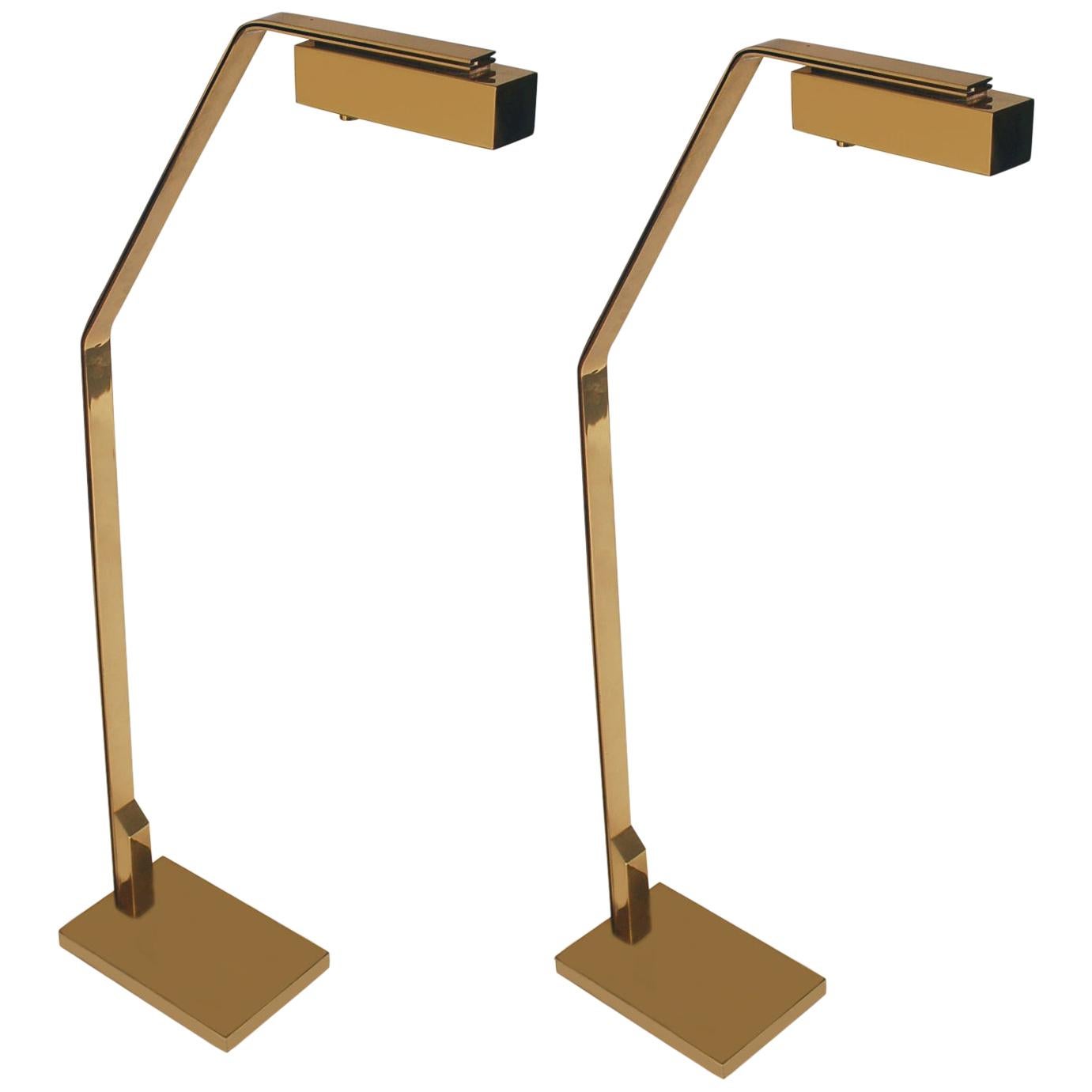 Pair of Midcentury Italian Modern Polished Brass Reading Floor Lamps by Casella
