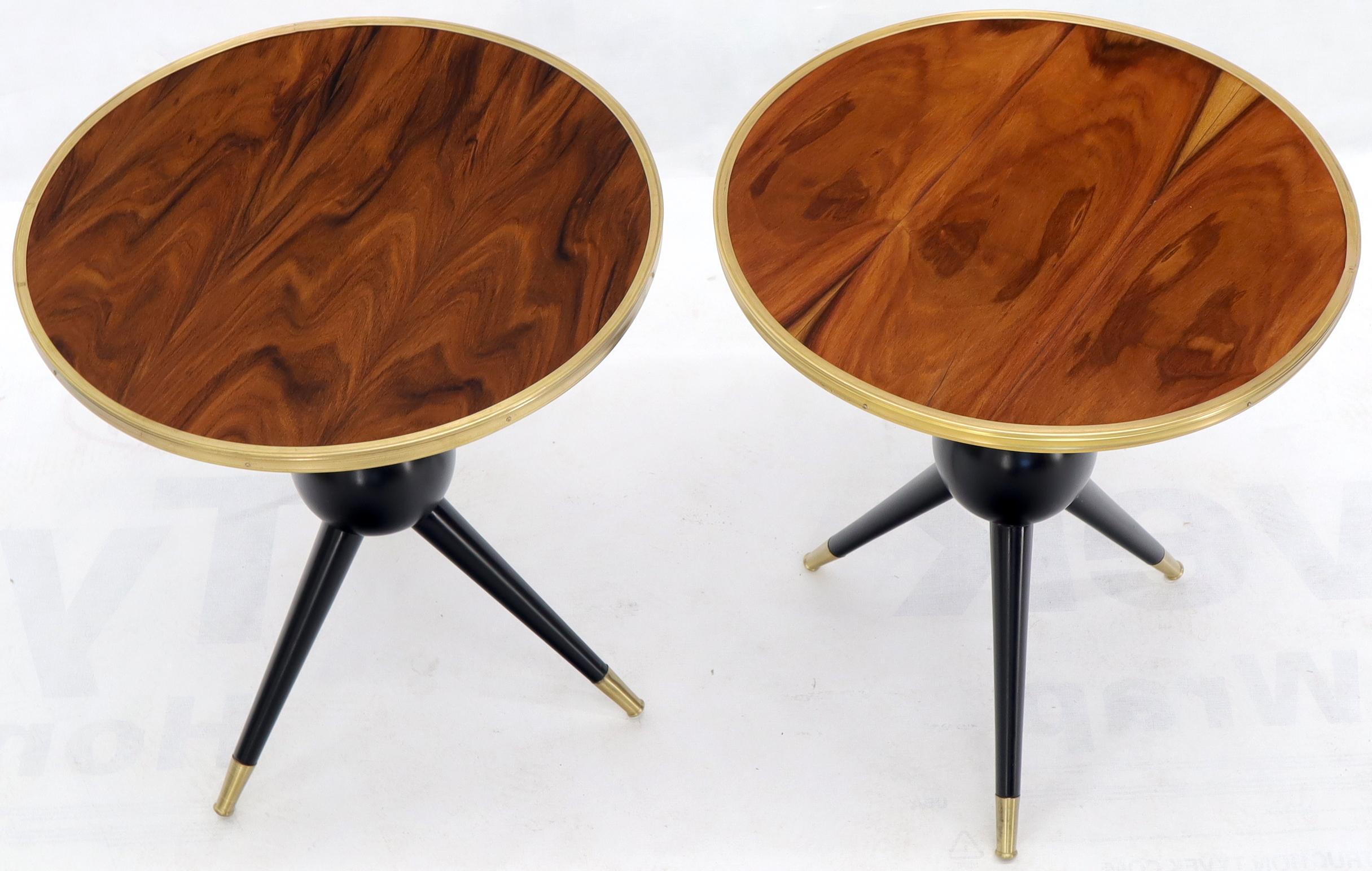 20th Century Pair of Midcentury Italian Modern Rosewood Tops Brass Edge Ebonized Base Tables