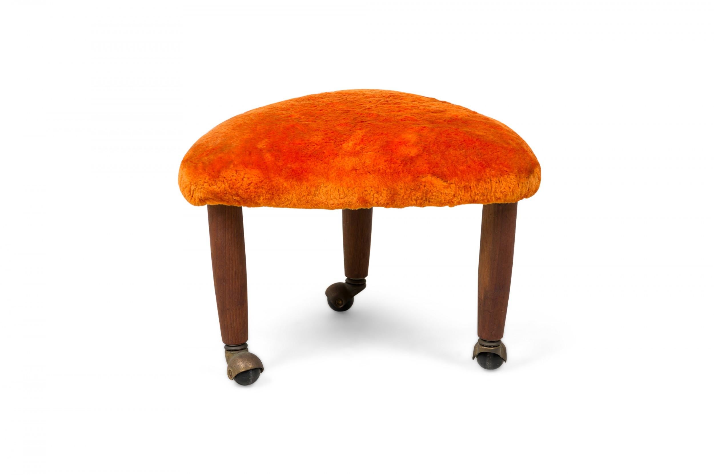 Mid-Century Modern Pair of Midcentury Italian Modern Triangular Orange Upholstered Footstools For Sale