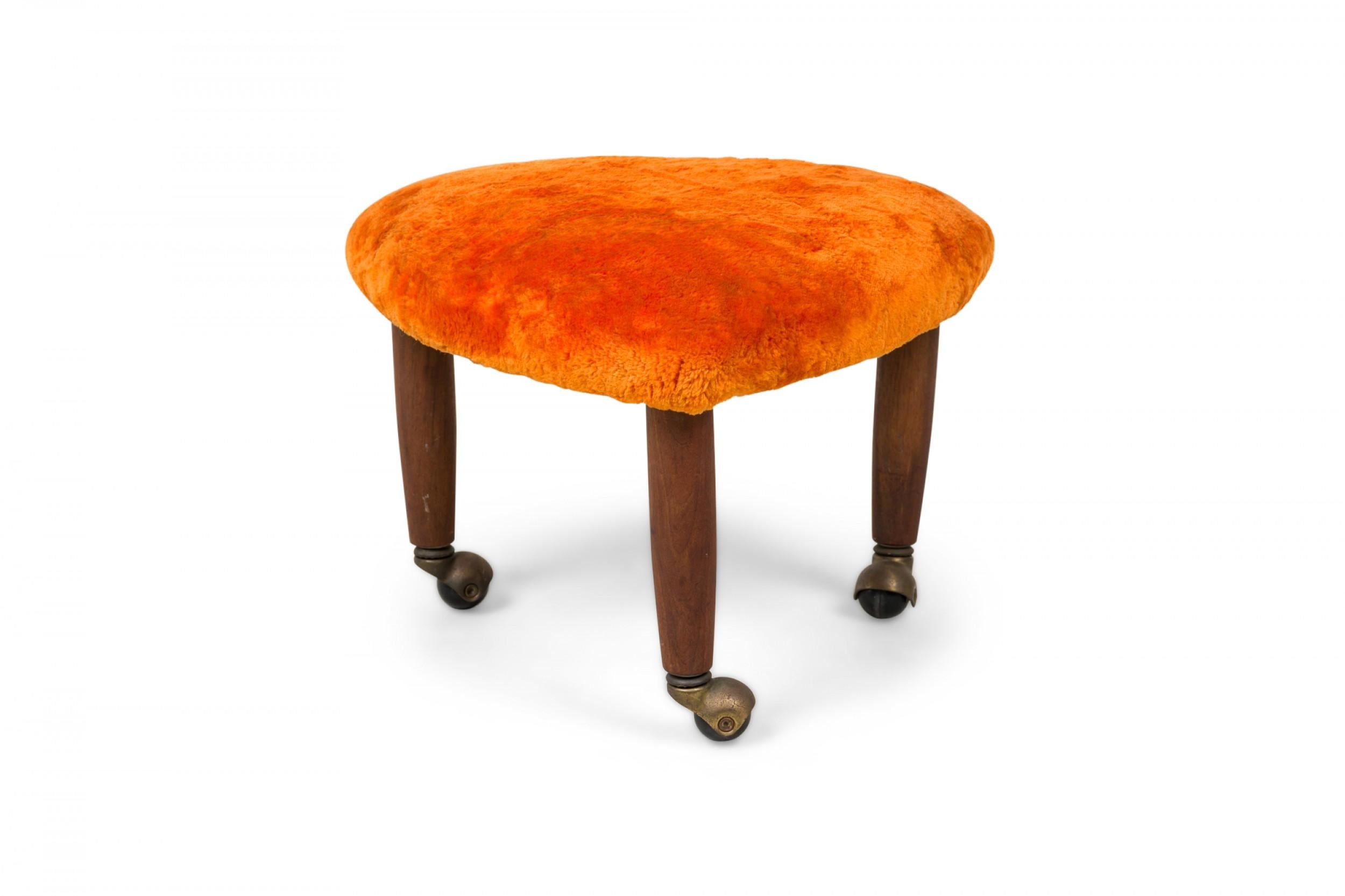 Pair of Midcentury Italian Modern Triangular Orange Upholstered Footstools For Sale 2