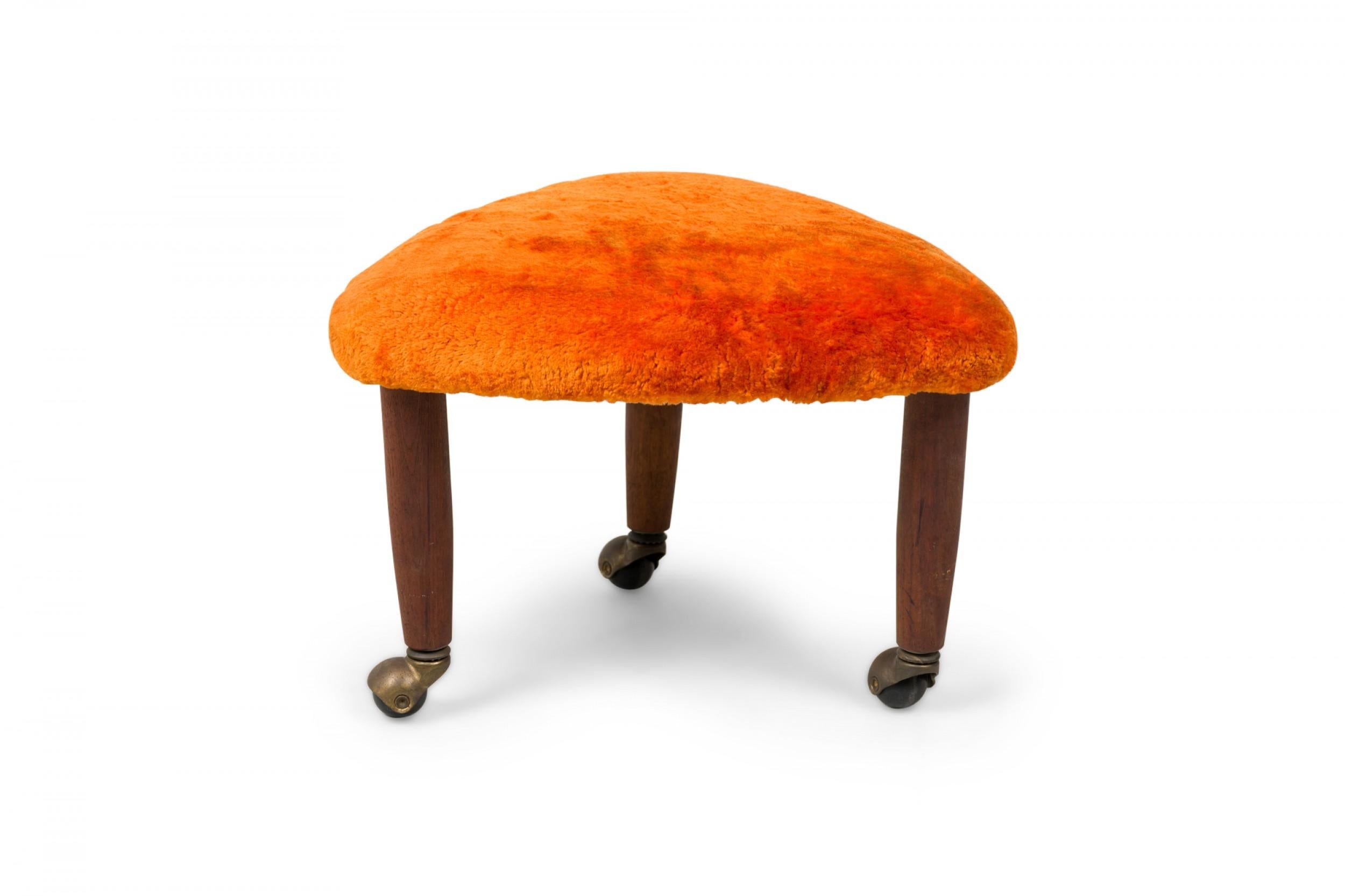 Pair of Midcentury Italian Modern Triangular Orange Upholstered Footstools For Sale 3