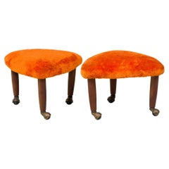 Vintage Pair of Midcentury Italian Modern Triangular Orange Upholstered Footstools