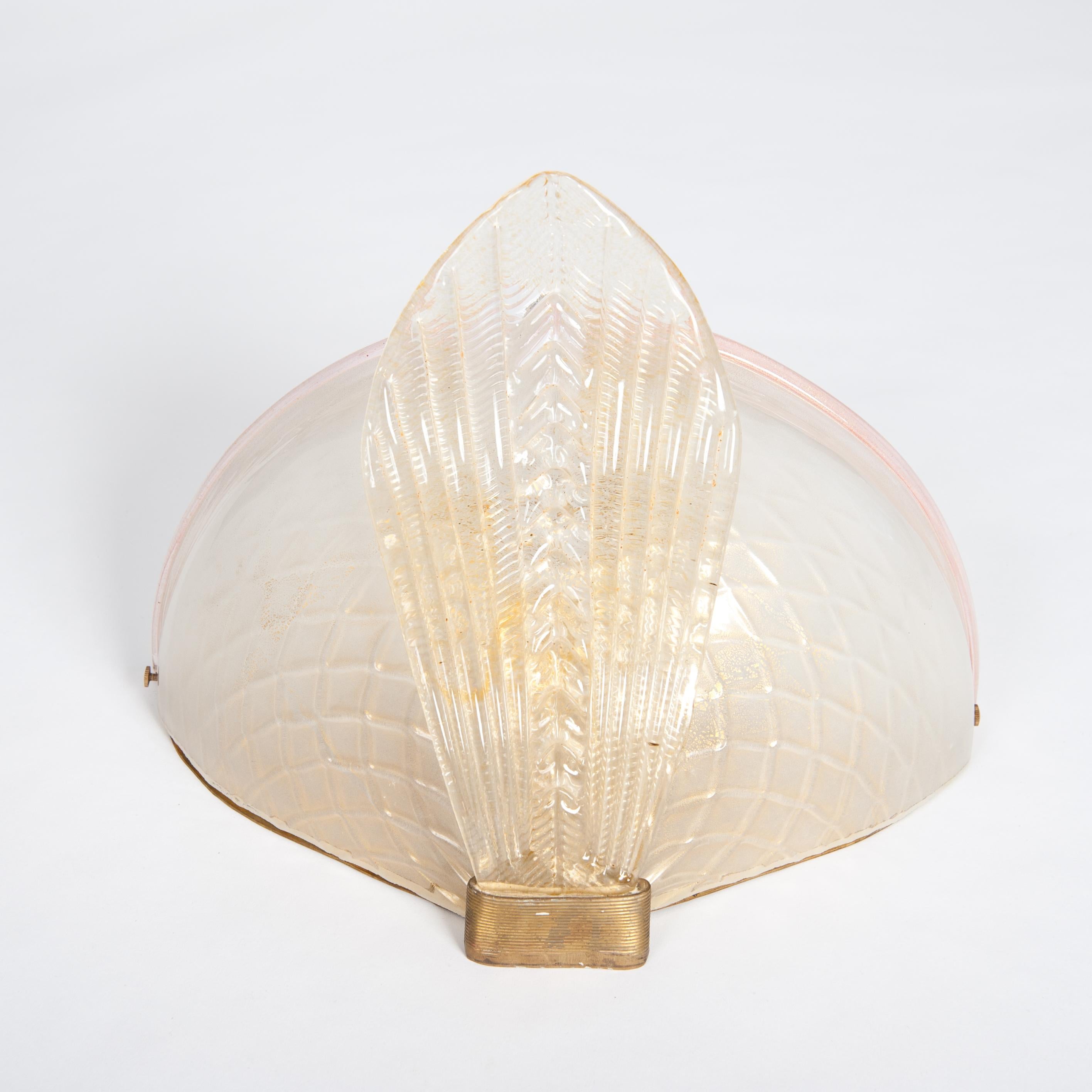 Mid-Century Modern Pair of Mid-Century Italian Murano Glass Sconces Gold-Rose Colored, 1970s For Sale