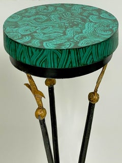Pair of Midcentury Italian Neoclassical Style Faux Malachite Plant Stands