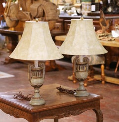Pair of Mid-Century Italian Neoclassical Painted Urn Form Table Lamps