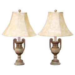 Pair of Mid-Century Italian Neoclassical Painted Urn Form Table Lamps