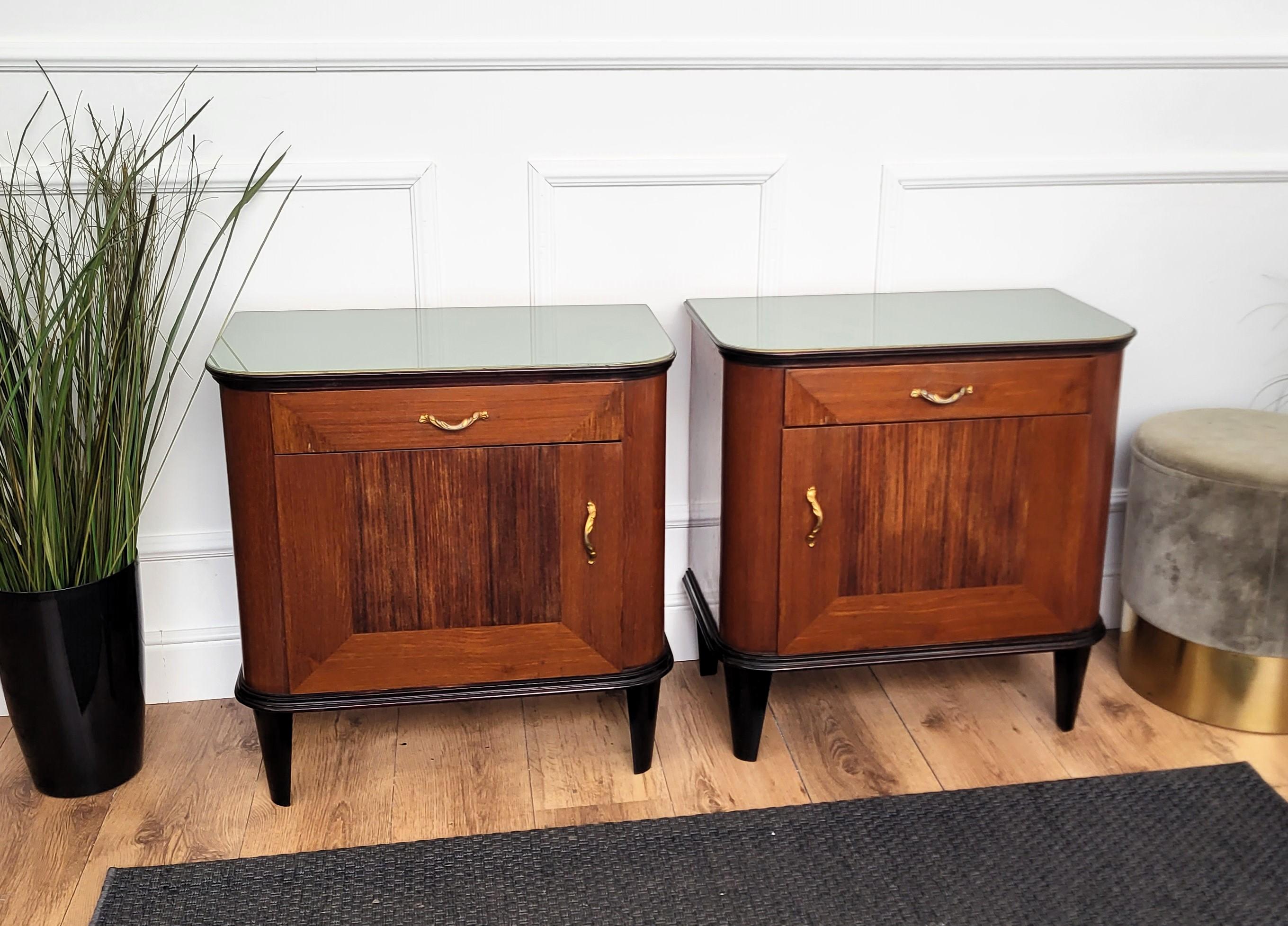 Brass Pair of Mid-Century Italian Nightstands Bedside Tables Hidden Secret Compartment