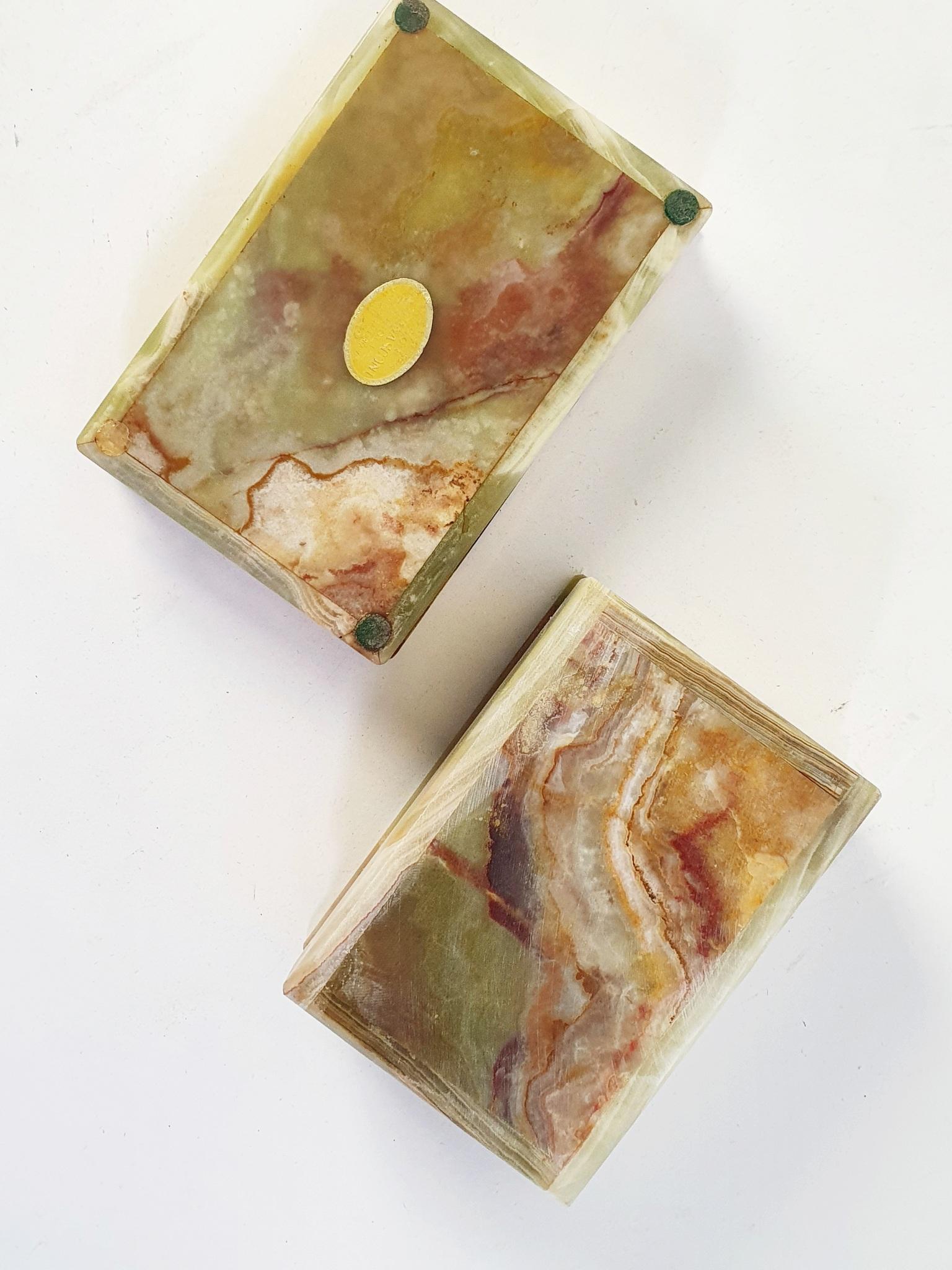 20th Century Pair of Mid Century Italian Onyx Marble Boxes For Sale