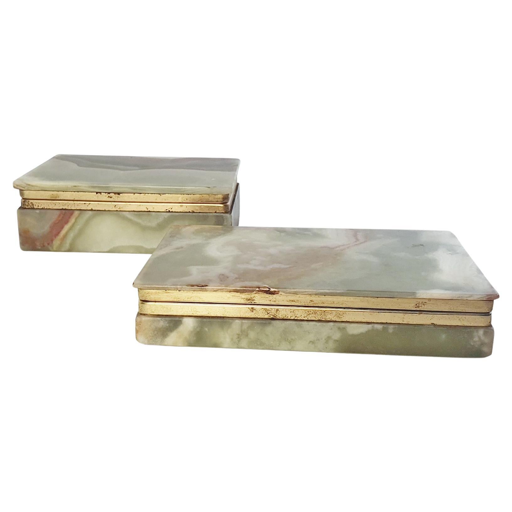 Pair of Mid Century Italian Onyx Marble Boxes For Sale