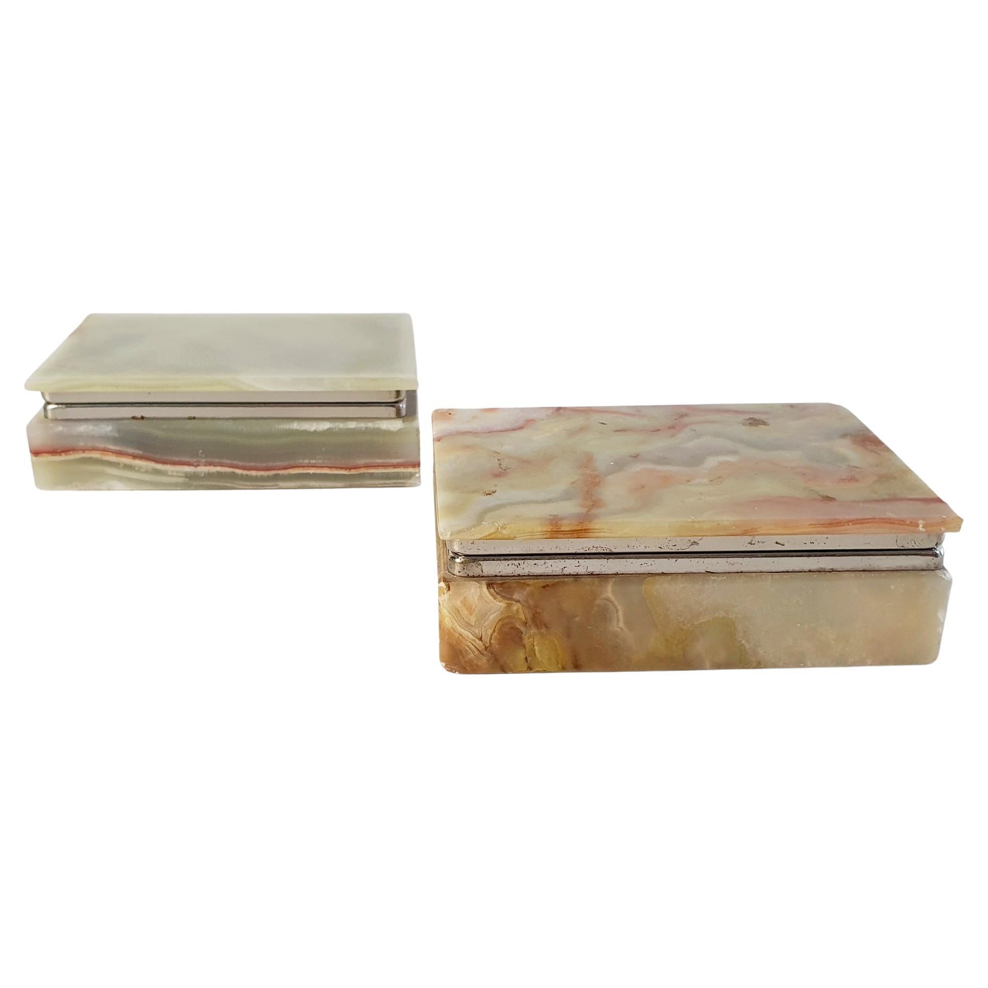 Pair of Mid Century Italian Onyx Marble Boxes For Sale