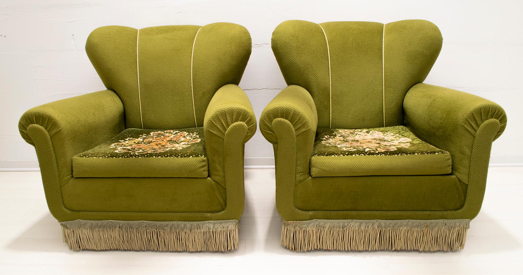 Mid-20th Century Pair of Mid-Century Modern Italian Original Cladding Armchairs, 1950s For Sale