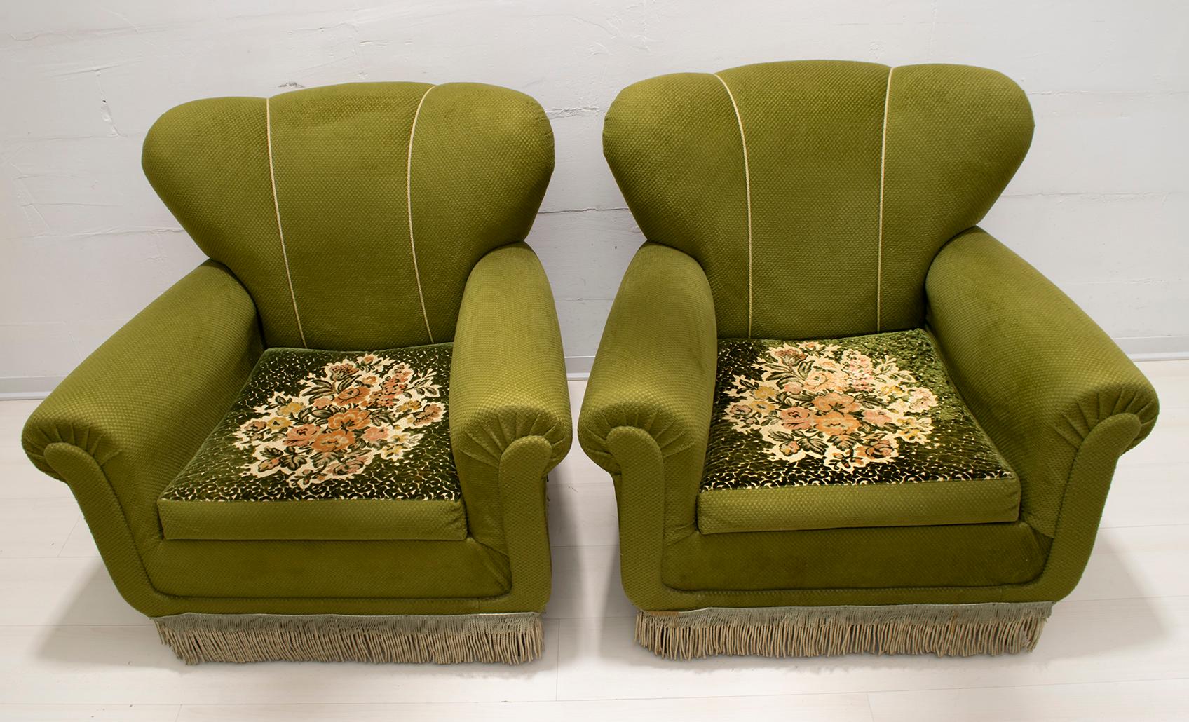 Fabric Pair of Mid-Century Modern Italian Original Cladding Armchairs, 1950s For Sale
