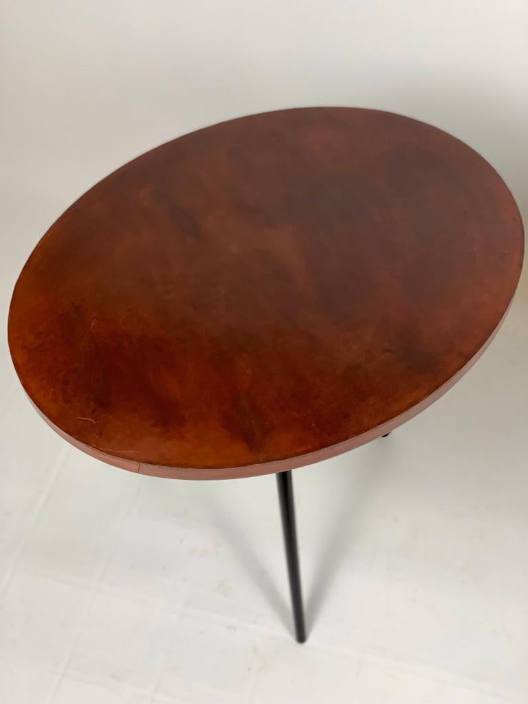 Mid-20th Century Pair of Mid Century Italian Oval Leather Top Side Tables