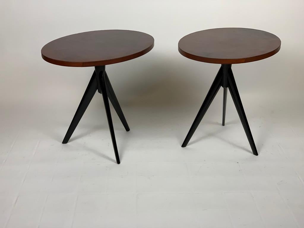 Pair of Mid Century Italian Oval Leather Top Side Tables 2
