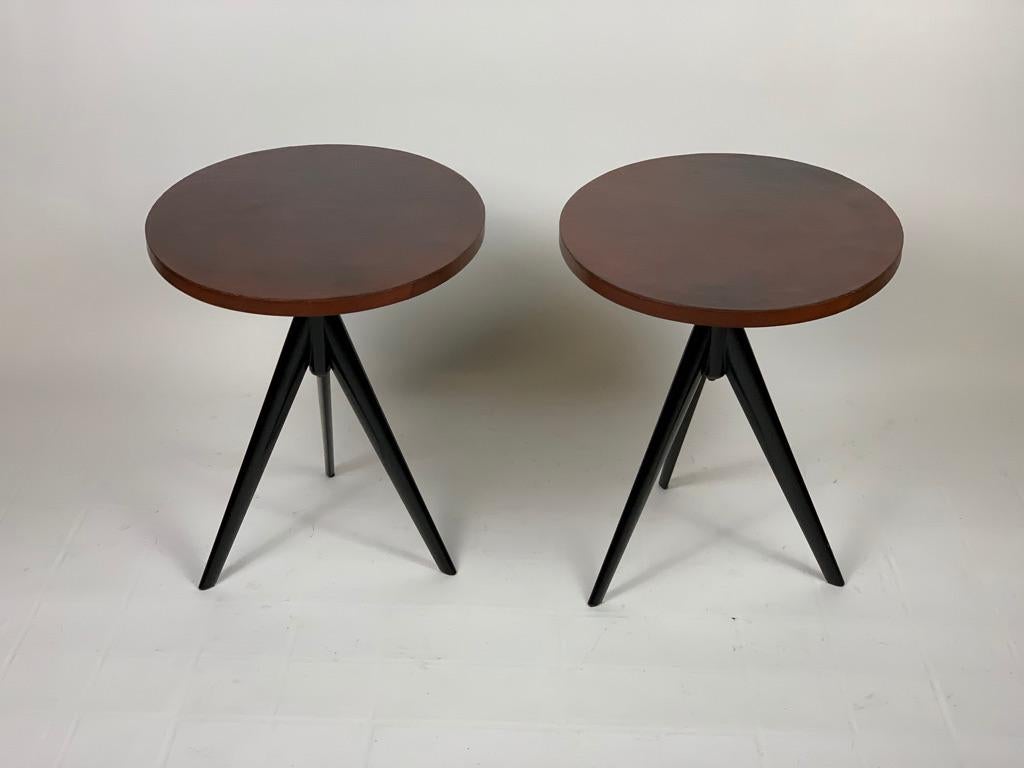 Pair of Mid Century Italian Oval Leather Top Side Tables 3