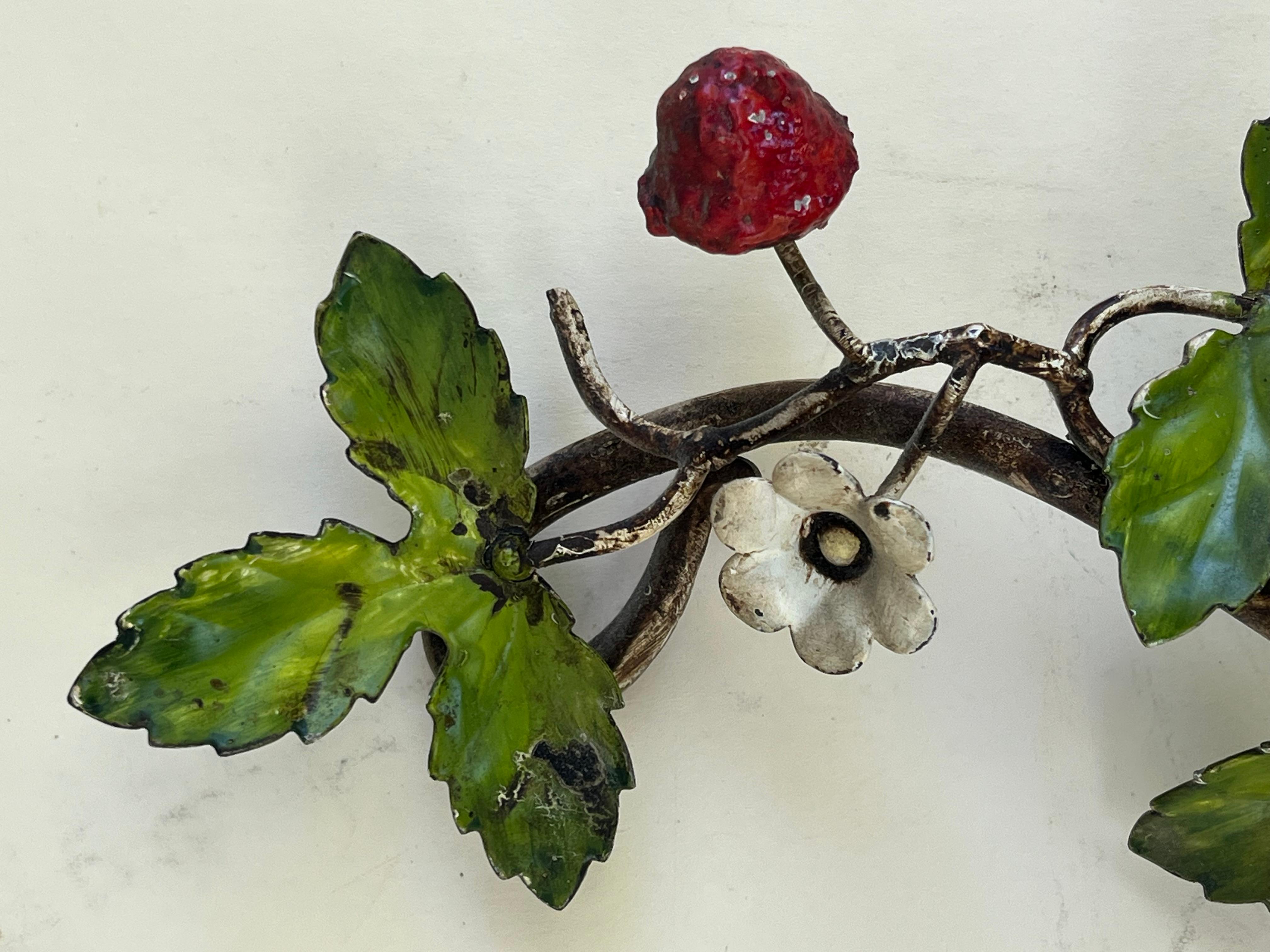 Pair of Mid-Century Italian Painted Tole Wild Strawberry Wall Sconces. For Sale 6