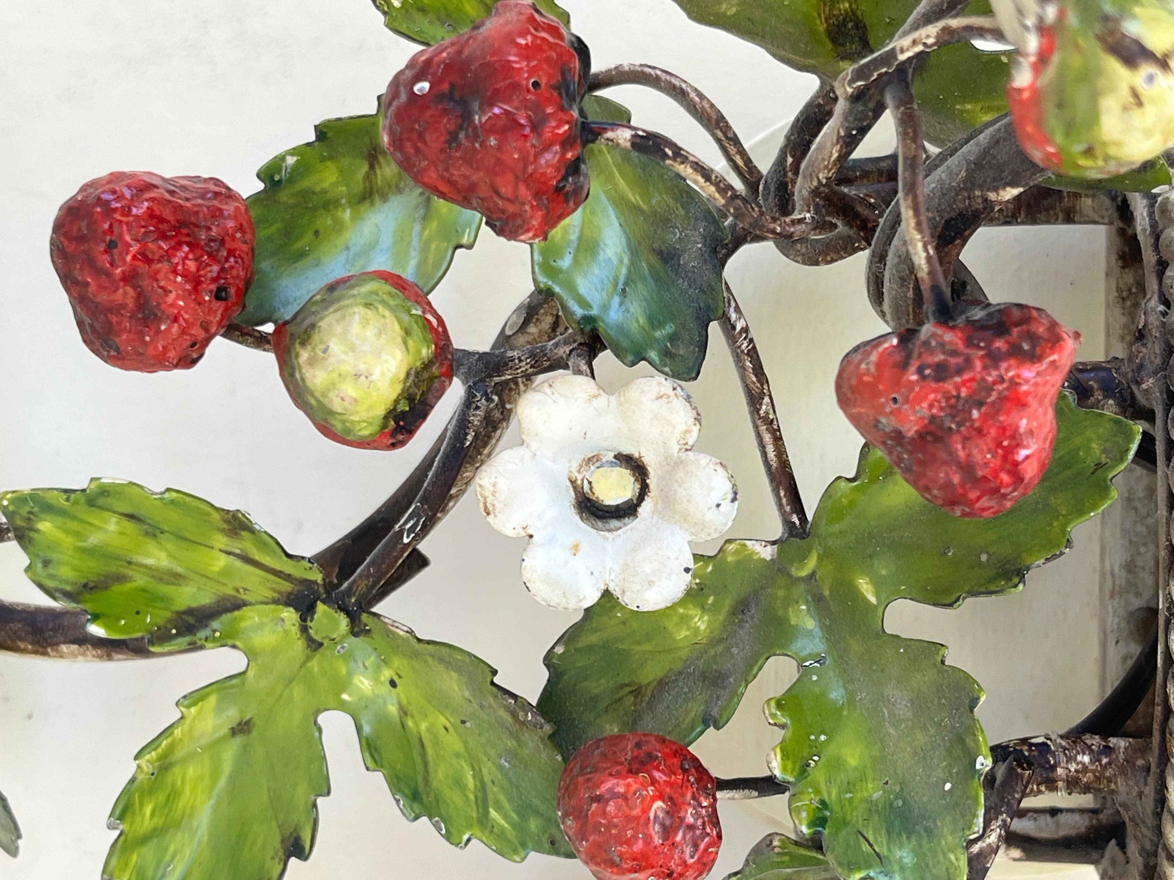 Pair of Mid-Century Italian Painted Tole Wild Strawberry Wall Sconces. For Sale 9