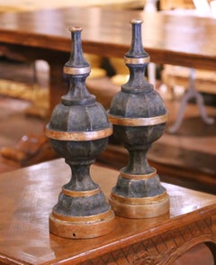 Pair of Mid-Century Italian Painted Wood Architectural Altar Finials