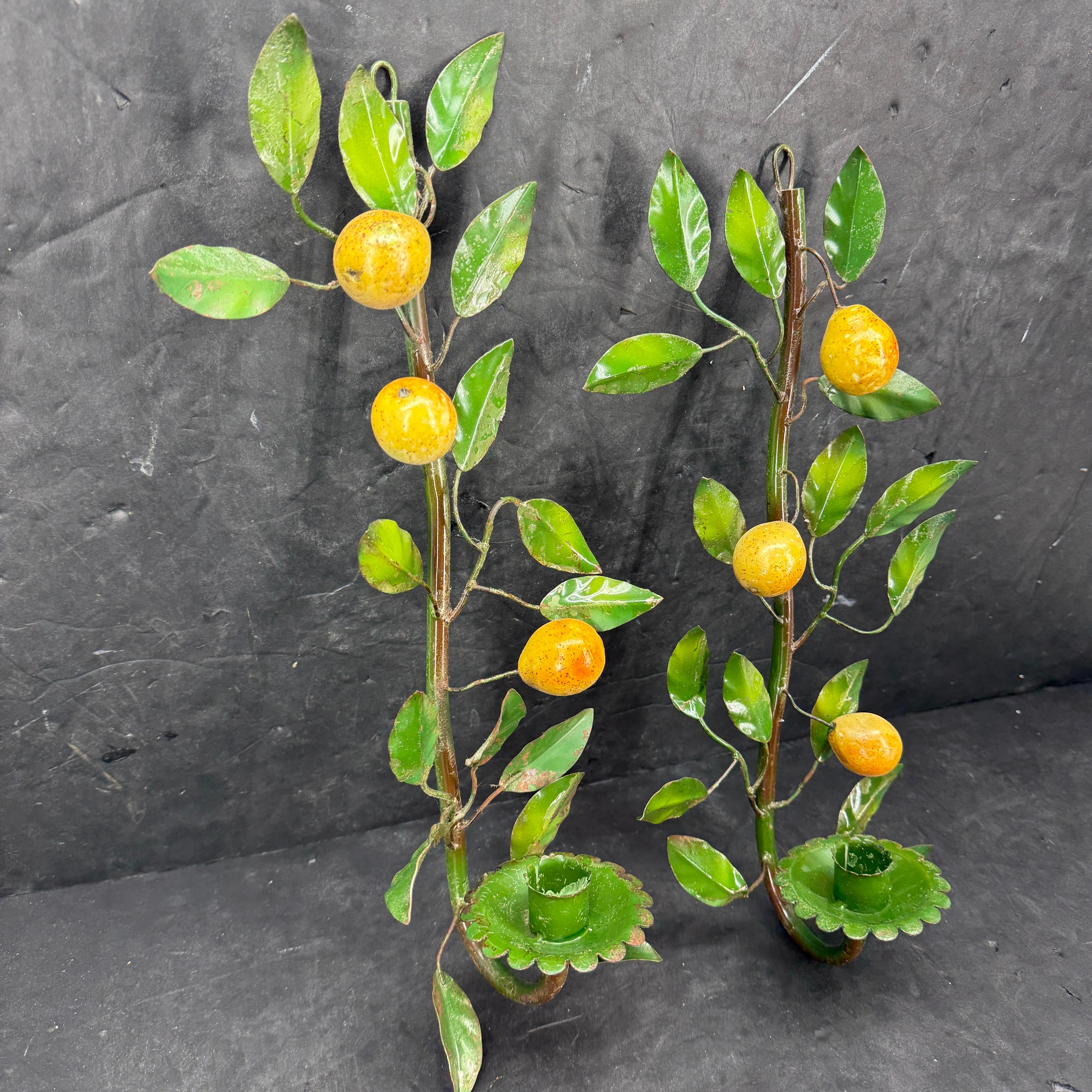 Métal Pair of Mid-Century Italian Pear Fruit Metal Candle Wall Sconces en vente