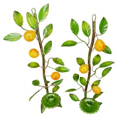 Pair of Mid-Century Italian Pear Fruit Metal Candle Wall Sconces