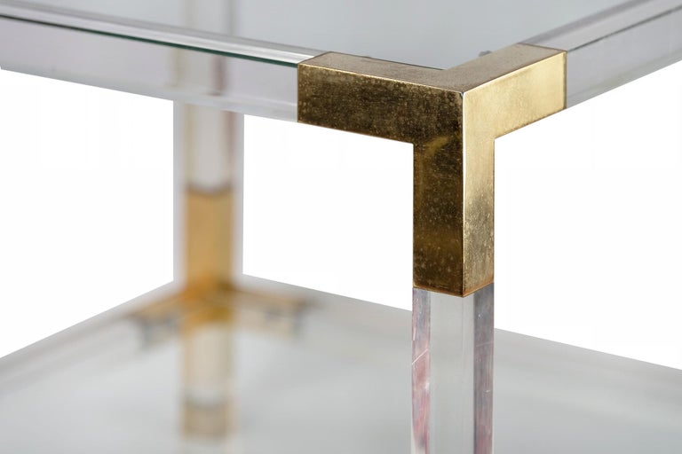 Gilt Pair of Mid-Century Italian Plexiglass Side/ Sofa Tables For Sale