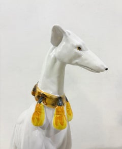 Pair of Mid-Century Italian Polychrome Glazed Terracotta Greyhounds