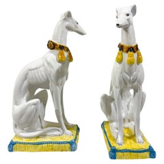 Pair of Mid-Century Italian Polychrome Glazed Terracotta Greyhounds