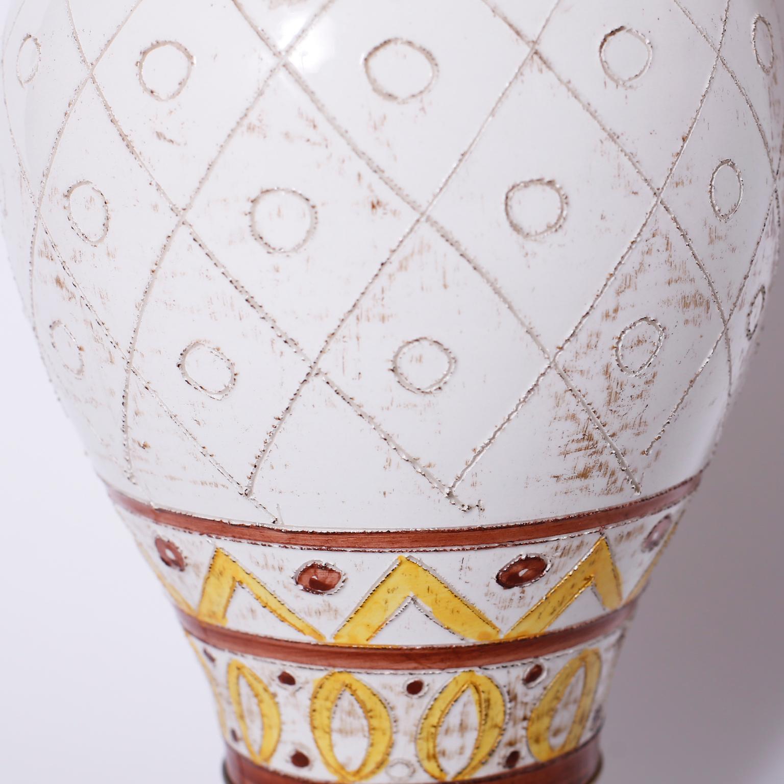 Paire de lampes de table en poterie italienne du milieu du siècle dernier Bon état - En vente à Palm Beach, FL