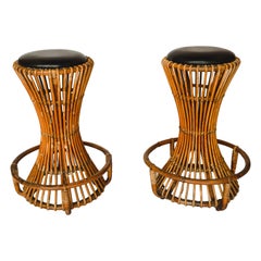 Pair of Mid-Century Italian Rattan Bar Stools